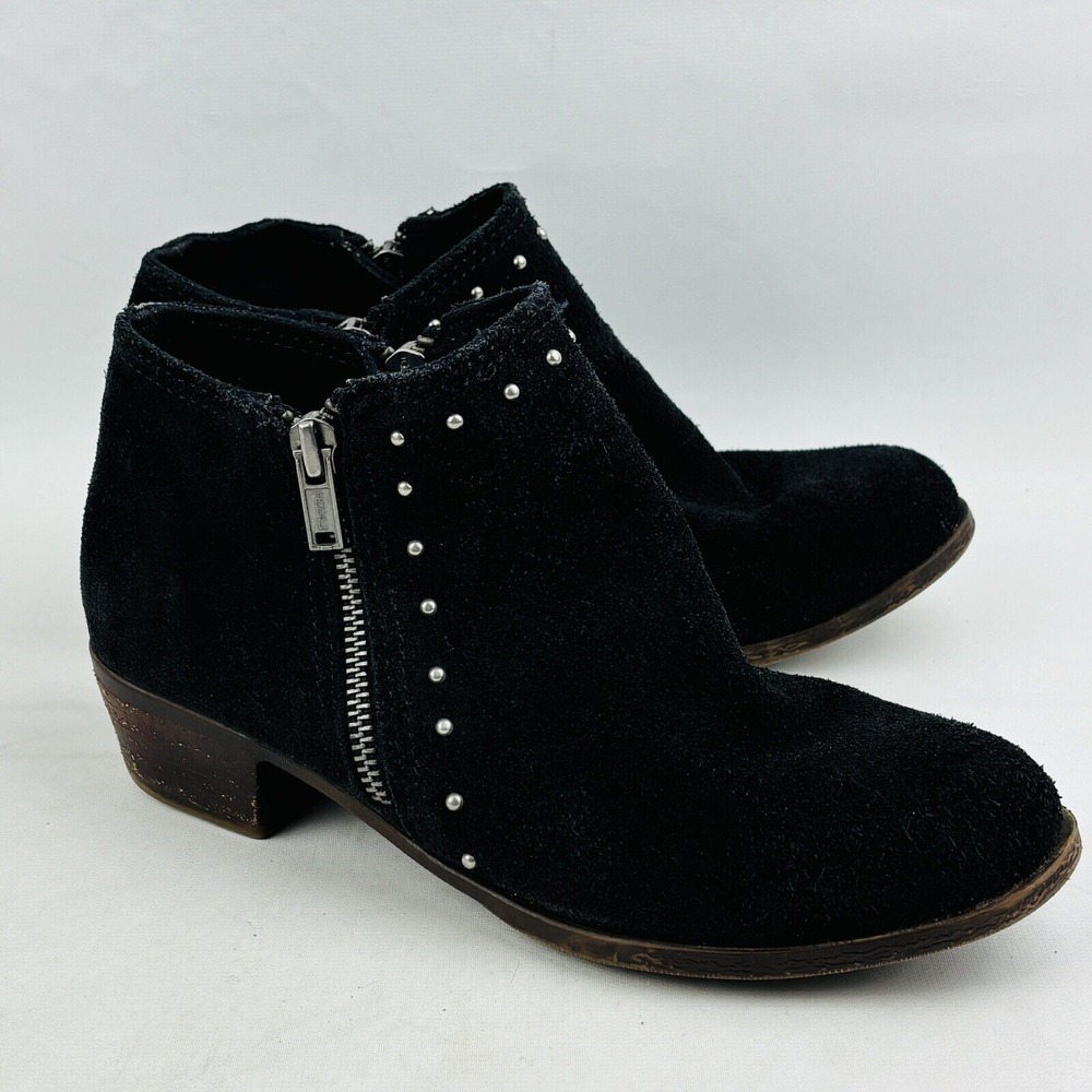 Minnetonka Brie Boot Womens 6.5 Black Suede Stud Ankle Bootie Double Side Zipper
